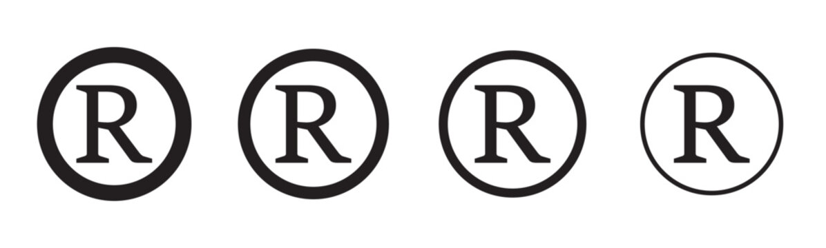 R mark. patent trademark r circle icon set. registered R pictogram.