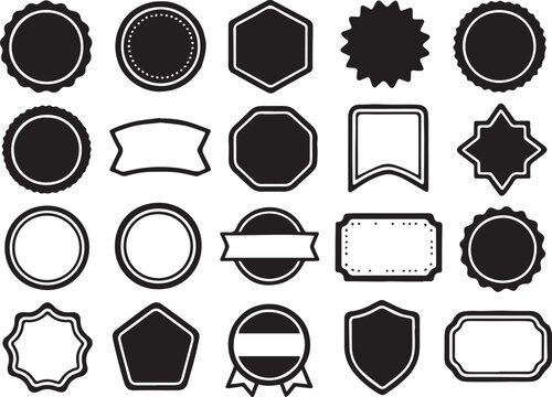 Collection of black silhouettes of laurel wreaths shields ribbons and badges