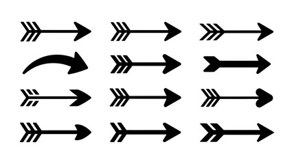 Poster - Vector art of a variety of arrow symbols, including straight and curved designs, representing direction and progress