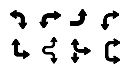 Poster - Vector art of a collection of black arrow icons indicating direction and navigation on a white background