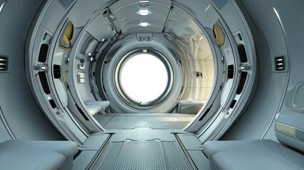 Poster - Futuristic interior of a spacecraft traveling through a space wormhole, Flight through space wormhole Futuristic interior corridor 3D render seamless