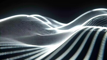 Poster - Futuristic render showcasing flowing white and neon lines in a dark environment, Futuristic 3d render of flowing white and neon lines on a dark background