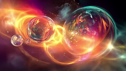 Poster - Swirling particles and vibrant orbs in a cosmic landscape enhance the sense of wonder and magic, Magical Orbs With Particles Swirling Around