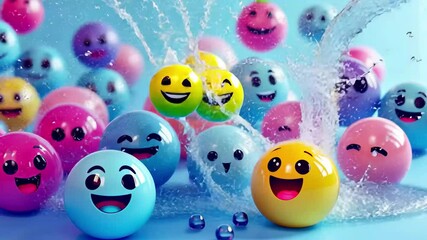 Poster - Colorful group of emoticons expressing diverse emotions with playful bubbles in a cheerful social media context, Group of emoticons Social media concept with unique design emojis Isometric 3D render