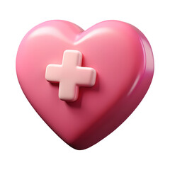 Leinwandbilder - Pink Heart Icon with Cross Isolated on Transparent Background Healthcare Medical Symbol