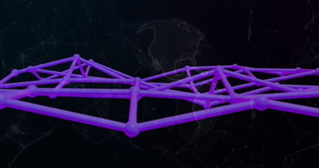 Poster - Spanning purple rods and nodes forming network mesh across digital environment, with map outlines