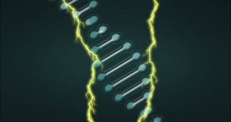 Poster - Displaying stylized DNA double helix winding in digital environment, with yellow electric arcs