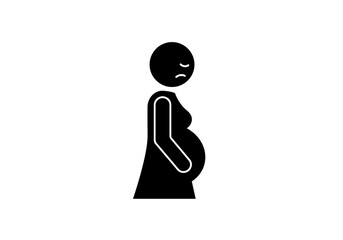 Poster - A black silhouette of a pregnant woman with a sad expression on a white isolated background view side