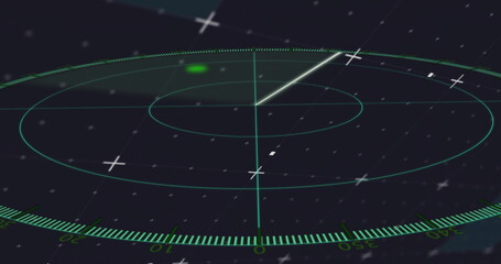 Poster - Displaying neon green radar grid scanning control room display, with target blip and sensor markers