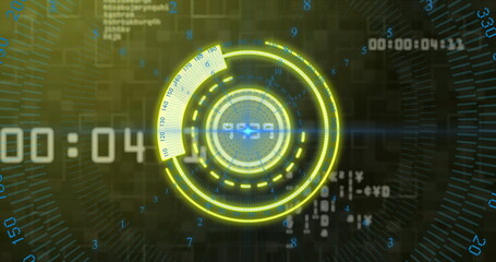 Aufkleber - Displaying central circular HUD graphic glowing on virtual panel, with radial tick marks and timer