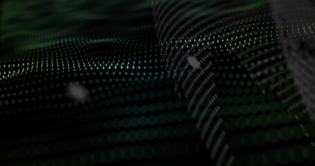 Poster - Displaying abstract dotted wave mesh in 3D grid environment, with glowing circular dots