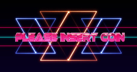 Poster - Displaying neon shapes and text on arcade screen, with glowing pink insert coin prompt