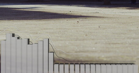 Poster - Displaying translucent bar and line chart on sunlit wooden deck, blending data with shadows