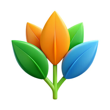 Arrangement of Colorful Leaves in Green, Orange, and Blue on Transparent Background