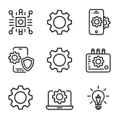 Fototapete - Collection of technology and engineering icons representing settings development security and innovation with a clean outline style