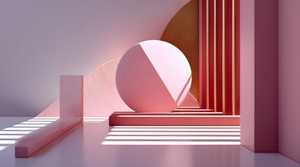 Wall Mural - abstract geometric composition featuring pink shapes and play of light and shadows