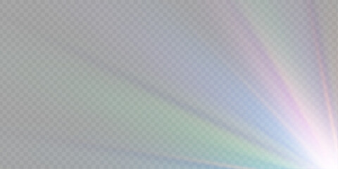 Poster - Png crystal star. Crystal ray light, sun shines PNG rainbow red yellow and blue color. Optical fire light effect. Png sparkle shine. Vector lens glare leakage glare reflection effect. Sunlight 