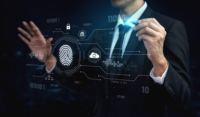 Poster - Biometric fingerprint identification and cybersecurity system ensuring secure access, identity verification, cloud data protection, and digital safety Vouch