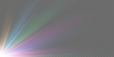 Poster - Png crystal star. Crystal ray light, sun shines PNG rainbow red yellow and blue color. Optical fire light effect. Png sparkle shine. Vector lens glare leakage glare reflection effect. Sunlight 