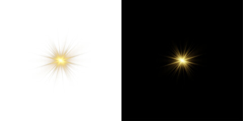 Poster - Png white star light, sparkle. Yellow light effect. Shining light with yellow gold color. Png spotlight spark.Vector transparent sunlight special lens flare light effect