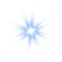 Poster - Bright lens flare. Blue glow effect. Starry flares with shimmering highlights. Bright blue light effect.