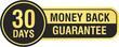© VectoPick - 30 days money back guarantee label design. Vector banner icon for refund policy, risk-free purchase, satisfaction guarantee, return offer, and secure shopping assurance.
