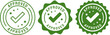 © VectoPick - Set of green approved stamp seals, emblems, and circle badge logos with check marks. Vector approval icons for verification, certified, quality guarantee, and trusted confirmation.