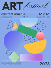 Wall Mural - Abstract geometric art poster.Vector illustration with bold dynamic shapes and modern typography.Artistic banner template for prints,exhibitions,banners,ad,covers,branding,annual