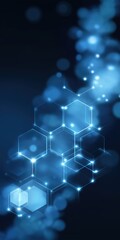 Poster - Abstract blue hexagonal digital pattern with glowing light effects