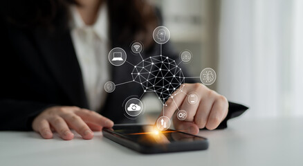 Poster - A visual of artificial intelligence network connecting AI, network, and system across a structured digital platform for seamless AI communication Latch