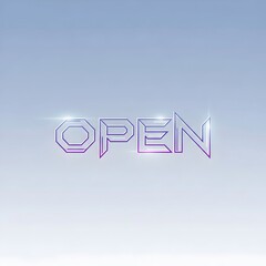 Aufkleber - Neon light sign lettering for text message. Word open with wireframe effect. Online shop welcome concept. Purple glow.
