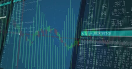 Poster - Opening charts and code scrolling while encryption interface overlaying charts for encrypting