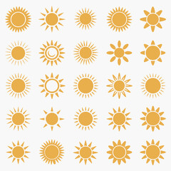 Poster - Seamless Pattern of Various Sun Icons in Yellow Color on White Background Illustration of Sunshine Summer Heat and Positive Energy