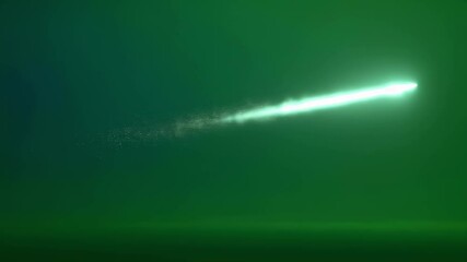 Poster - Bright shooting star is quickly flying across a green screen background leaving a white particle trail behind, perfect for visual effects and compositing