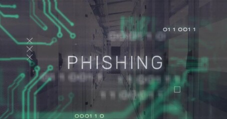 Poster - PHIE letters fading in triggers sliding traces, digits appearing PHISHING resolving showing threat