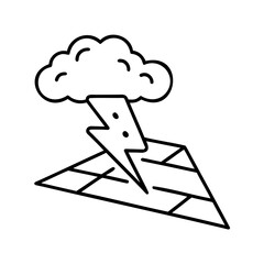 Poster - Outline a storm cloud with lightning striking a geometric tiled surface weather thunder