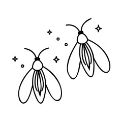 Poster - Handdrawn two stylized fireflies with stars circles on firefly insect