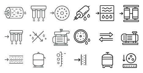 Poster - Series of icons depicting various processes and machines. The icons are all in black and white and are arranged in a grid