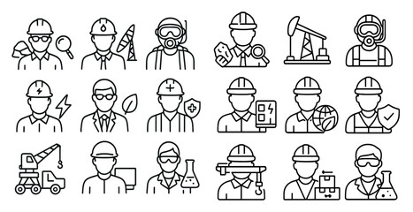 Poster - Collection of men in various work uniforms, including construction workers, oil rig workers, and others