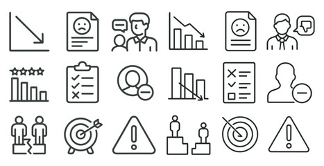 Poster - Set of icons that include a person with a sad face, a person with a smiley face, a person with a thumbs up, a person with a thumbs down, a person with a check mark, a person with a cross mark, a