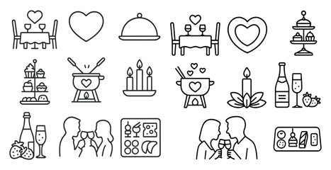 Poster - Collection of food and drink icons, including a heart, a cupcake, a wine glass, and a bottle