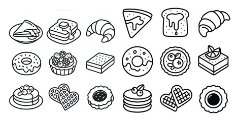 Poster - Collection of food items including donuts, pastries, and sandwiches. The image is in black and white and has a playful, whimsical feel to it