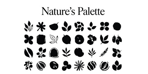 Aufkleber - A collection of black and white nature themed icons arranged in a grid pattern on white background