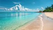 © Nattapol - Tropical beach with soft sand, turquoise sea and blue sky, empty sunny paradise, relaxing holiday vibe, wide space for text