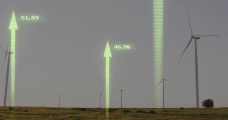 Poster - At start green arrow emerging near turbine then fading as arrows morphing visualizing power output