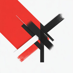 Poster - Abstract geometric artwork featuring bold red and black brush strokes intersecting on a white background, creating a modern minimalist visual impact.