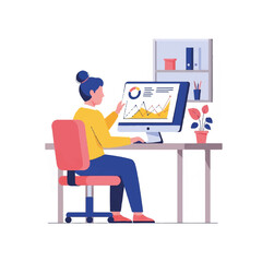Poster - Woman analyzing data on computer screen at home office desk  