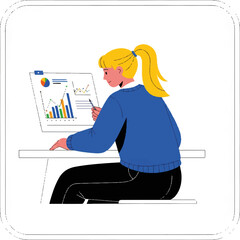 Poster - Young woman analyzing financial data on computer at desk  