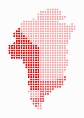 Poster - Greenland dotted map. Digital style map of the country on white background. Greenland shape with circle dots. Colored dots style. Large size circles. Artistic vector illustration.