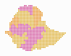 Poster - Ethiopia dotted map. Digital style map of the country on white background. Ethiopia shape with circle dots. Colored dots style. Large size circles. Simple vector illustration.